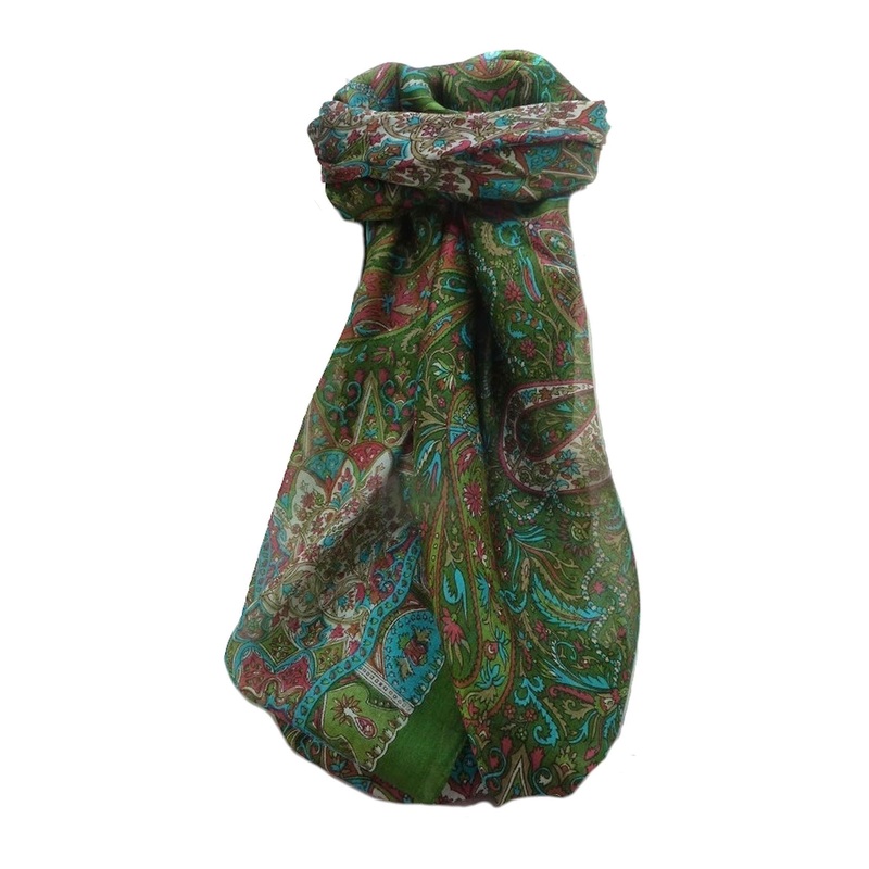 Mulberry Silk Traditional Square Scarf Devika Sage by Pashmina & Silk | Fruugo SG