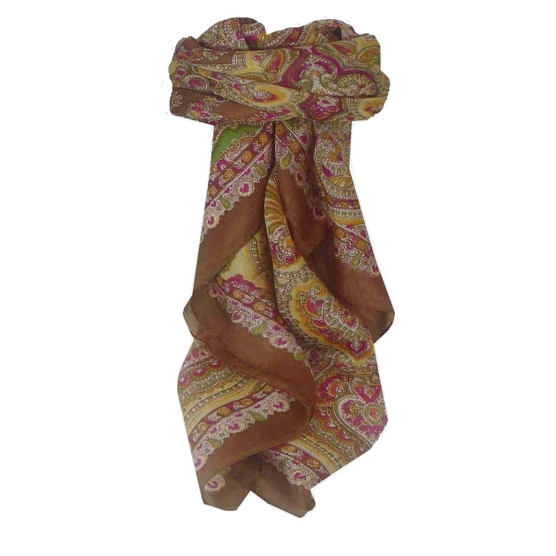 Mulberry Silk Traditional Square Scarf Madras Brown by Pashmina & Silk | Fruugo SG