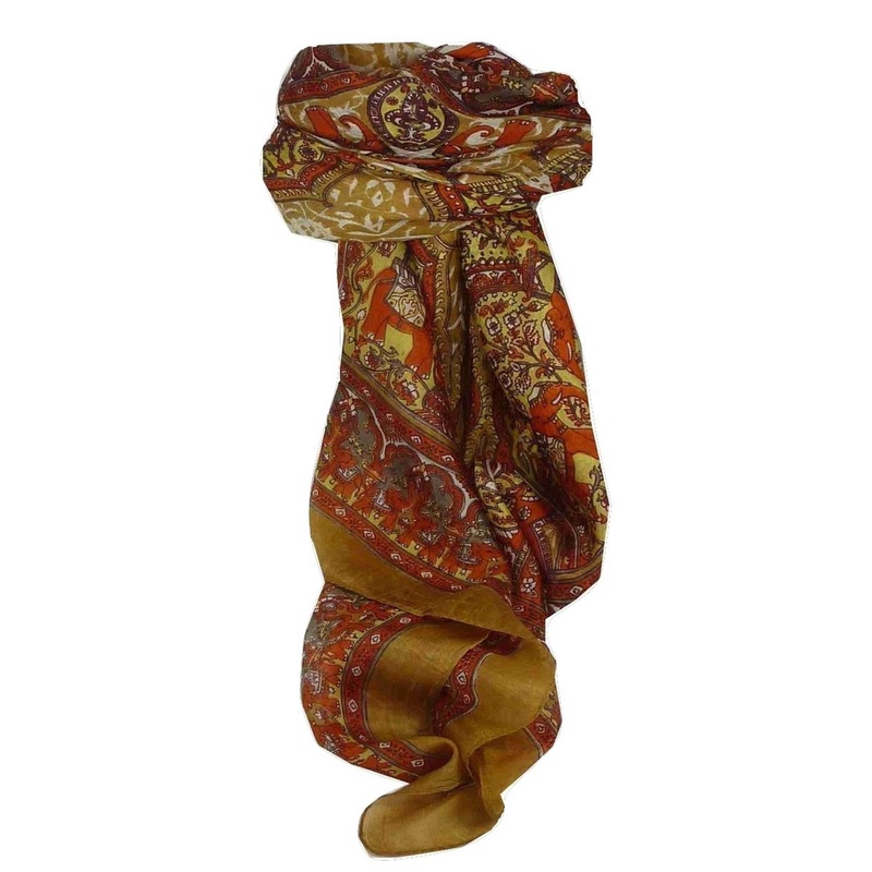 Mulberry Silk Traditional Square Scarf Ravali Caramel & Terracotta by Pashmina & Silk | Fruugo SG