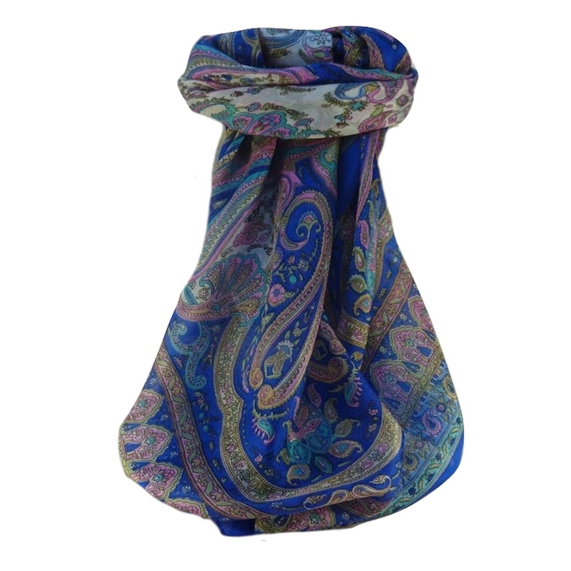 Mulberry Silk Traditional Square Scarf Waheed Blue by Pashmina & Silk | Fruugo SG
