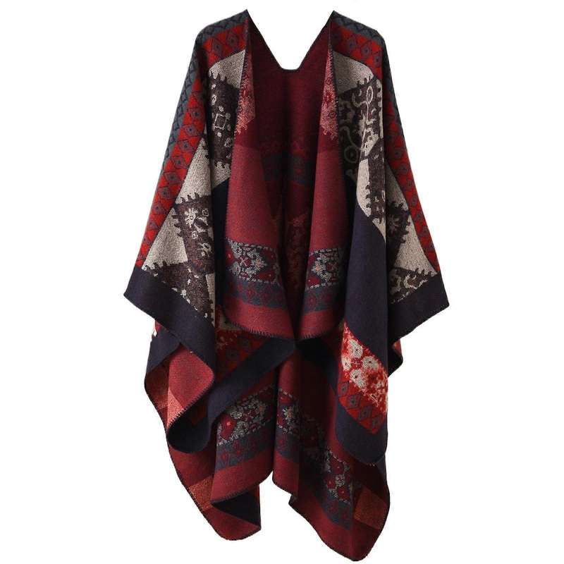 Reversible Poncho Geometric Pattern Jumper Sweater Pashmina Shawl Wrap Scarf Cloak Bohemian Shawl Scarf Winter Poncho  Burgundy | Fruugo SG