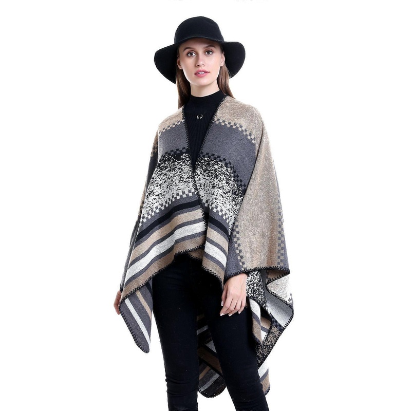Women’s Autumn/Winter European and American street geometric patchwork pattern warm faux cashmere shawl | Fruugo SG
