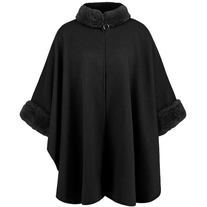 Women’s Furry Trim Cardigan Cloak Shawl Wraps Winter Thick Warm Open Front Baggy Loose Ponchos Oversized Capes Outerwear  Black | Fruugo SG