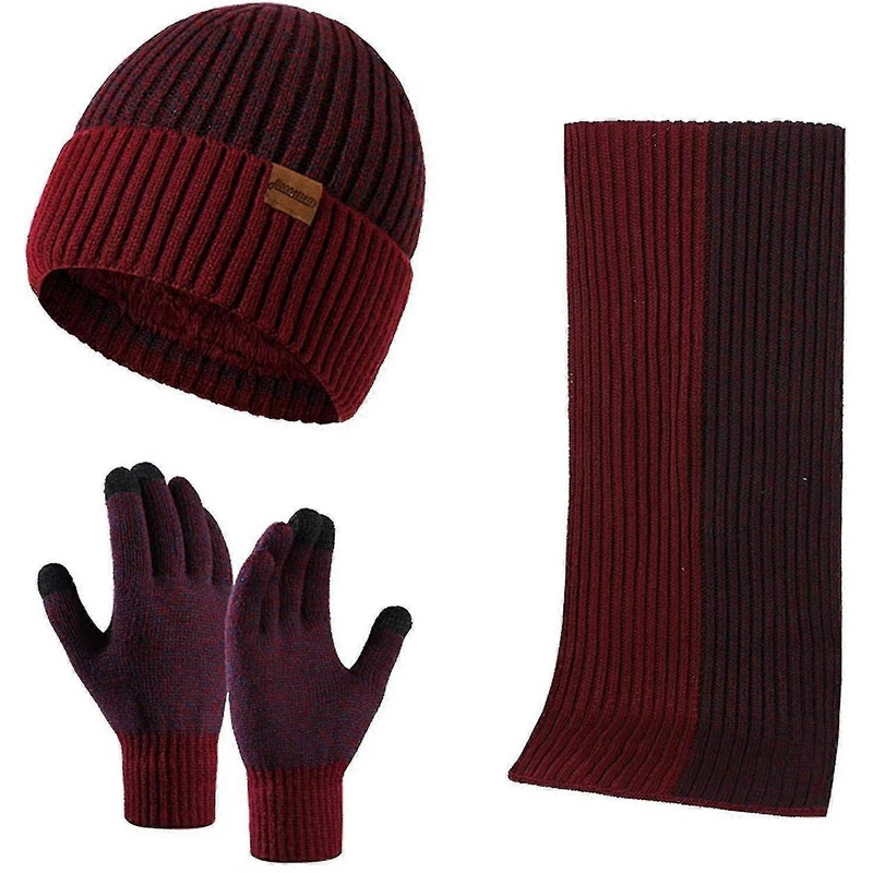 Beanie Hat Scarf Touch Screen Gloves Set Winter Warm Thick Knit For Men And Women | Fruugo SG