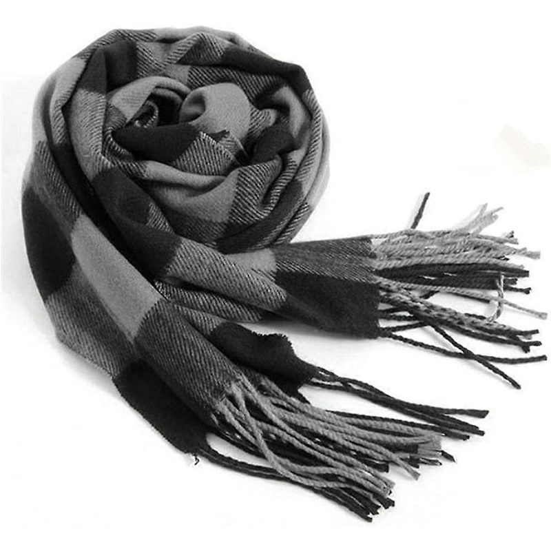 Black Grey Men’S Scarves Classic Arrival Winter Plaid Scarf Tassel Edge Soft Warm Scarf(180*32Cm) | Fruugo SG