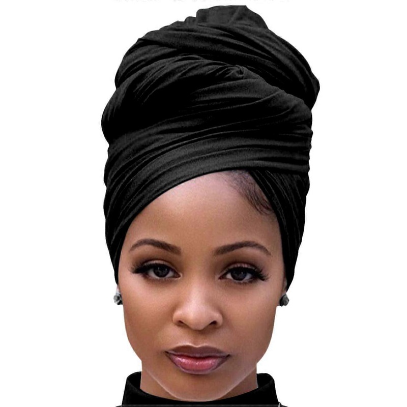 Black Hair Wrap for Women Long Stretch Jersey Head Scarf Summer Breathable Lightweight Turban Solid Color | Fruugo SG