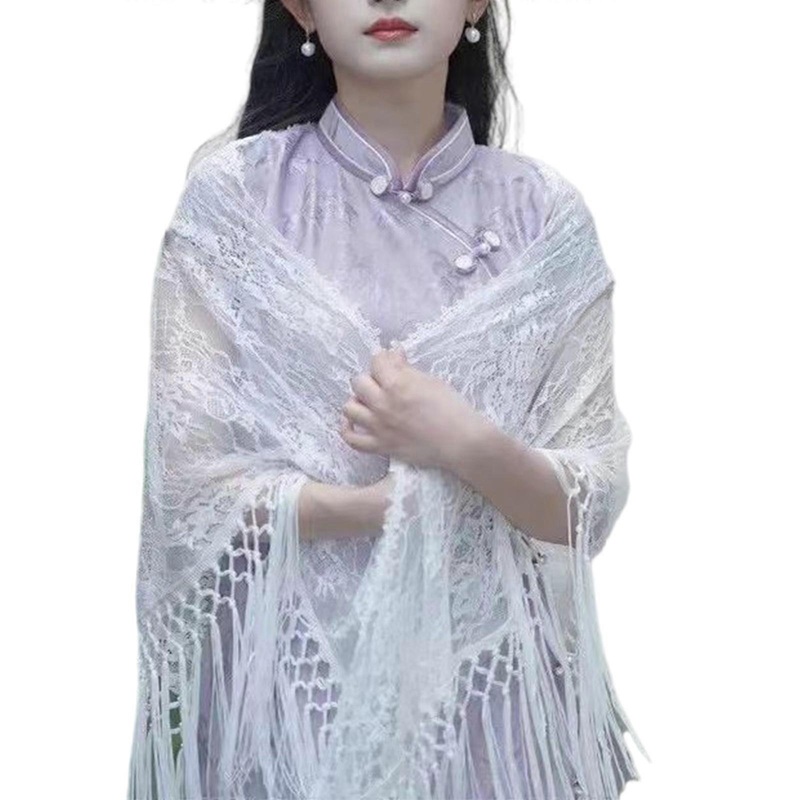 Evening Shawl With Long Tassels Multiuse Lace Flower Scarf Shoulder Wrap For Weddings Parties And Traditional Dresses  White | Fruugo SG