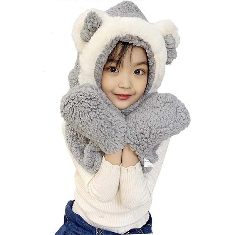 Tonwhar Womens Cute Winter Thick Warm Long Hooded Scarf with Mittens Bear-kid-gray – | Fruugo SG