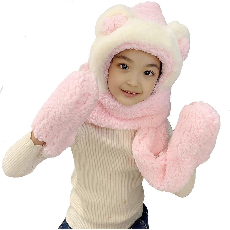 Tonwhar Womens Cute Winter Thick Warm Long Hooded Scarf with Mittens Bear-kid-pink – | Fruugo SG