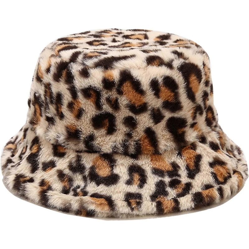 Winter Faux Fur Bucket Hat Fluffy Warm Hat for Women Men Small Leopard Print Beige – | Fruugo SG