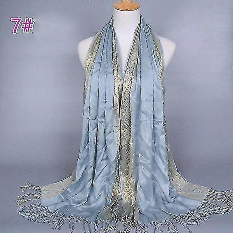 Women Plain Print Glitter Tassels Cotton Plaid Stripe Long Hijab Mu Scarves | Fruugo SG