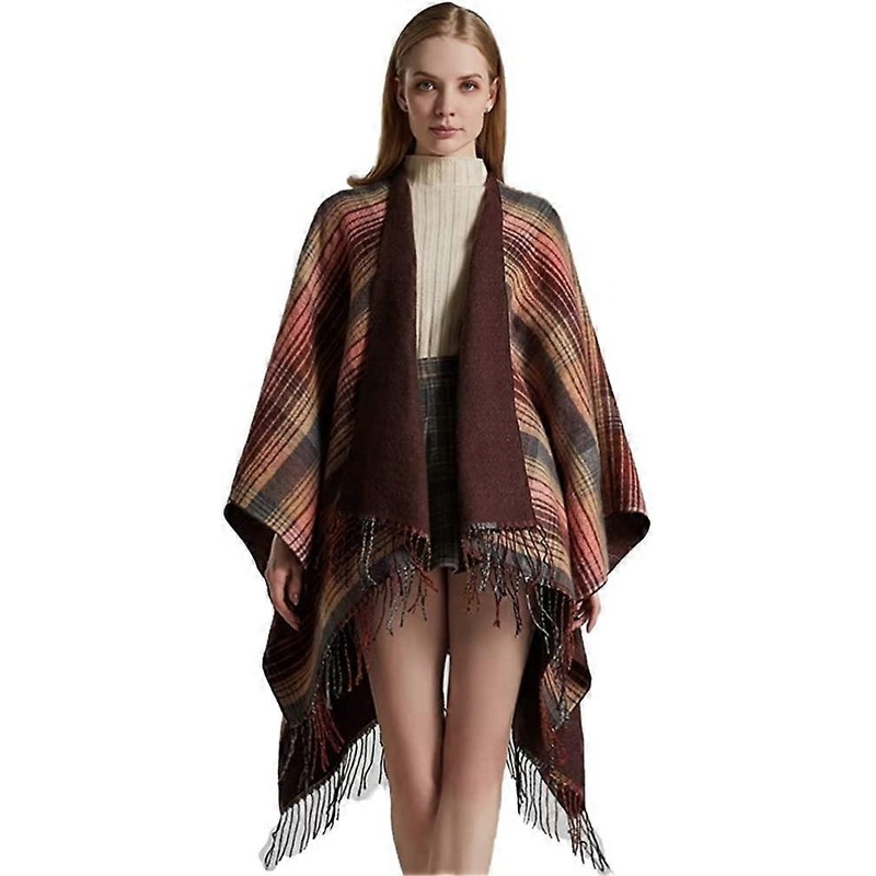 Women’s Tassel Plaid Poncho Pashmina Shawl Wrap Cape Sweater Pink – | Fruugo SG