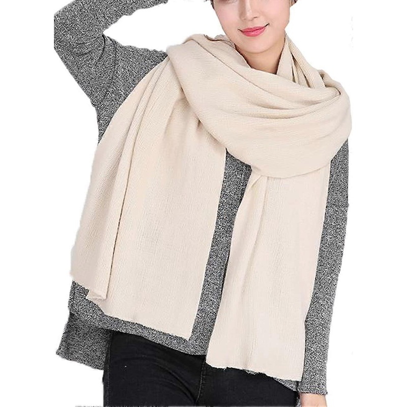 Women’s Warm Long Shawl Winter Warm Large Scarf Pure Color Beige1 – | Fruugo SG
