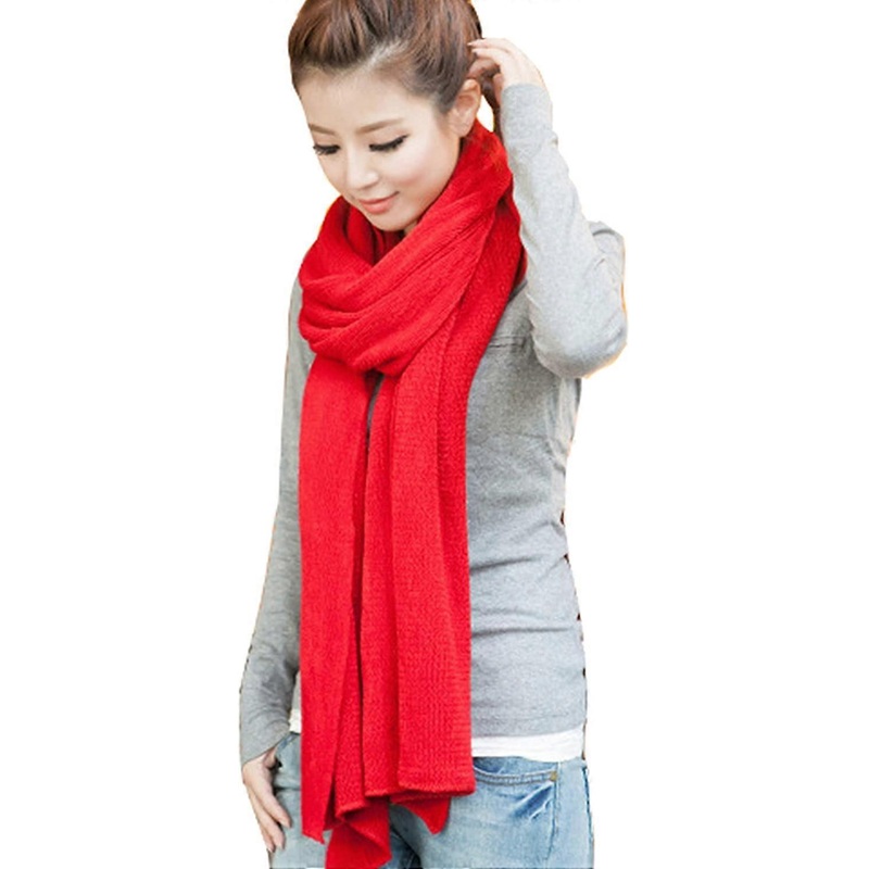 Women’s Warm Long Shawl Winter Warm Large Scarf Pure Color Red 1 – | Fruugo SG