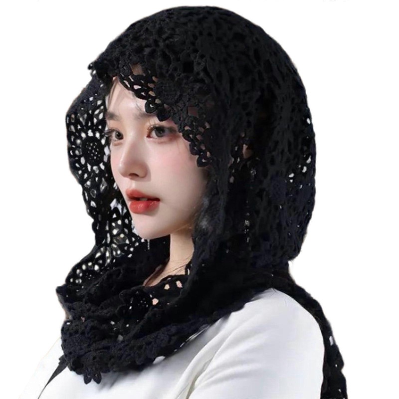 Fashion Mantilla Wedding Party Shawl for Woman Lace Trim Wrap Casual Scarves Shawls Hood Foulard Female Mantilla  Black | Fruugo SG