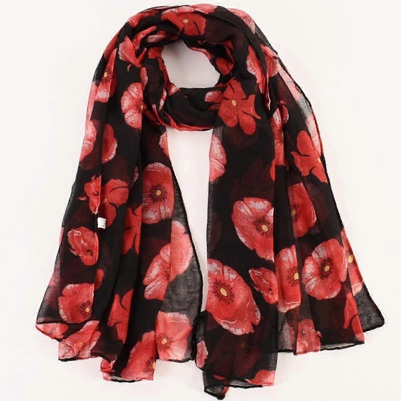 Poppy Print Scarf Remembrance Day Floral Wrap Shawl for Women | Fruugo SG