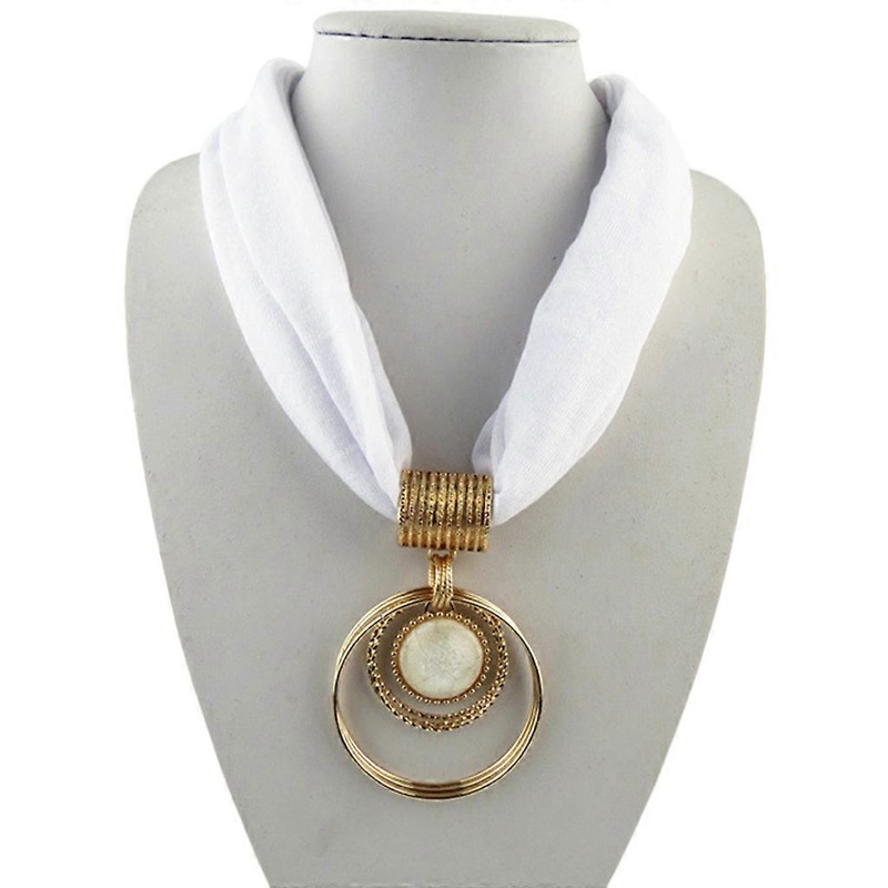 Short Scarf Alloy Vintage Faux Crystal Hoops Pendant Collar Chain Necklace Soft  white | Fruugo SG