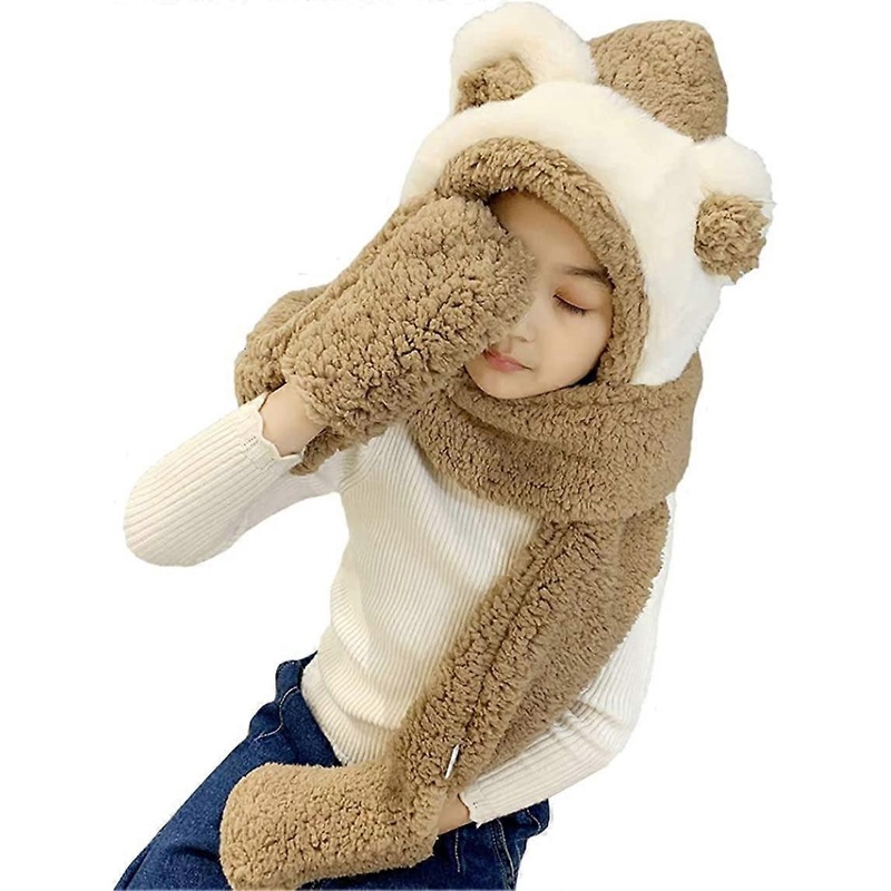 Tonwhar Womens Cute Winter Thick Warm Long Hooded Scarf with Mittens Bear-kid-khaki – | Fruugo SG