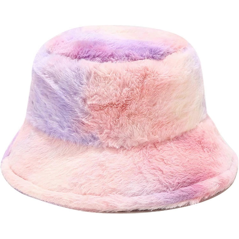 Winter Faux Fur Bucket Hat Fluffy Warm Hat for Women Men Tie Dyed Pink Purple – | Fruugo SG