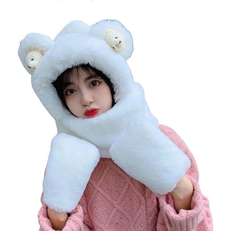 Winter Hat Scarf Gloves Set For Women Three Piece Set Outdoor Skiing Thickened Embroidered Plush Cap Girl Fashion Cute  White | Fruugo SG