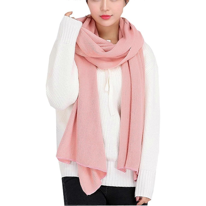 Women’s Warm Long Shawl Winter Warm Large Scarf Pure Color Pink – | Fruugo SG