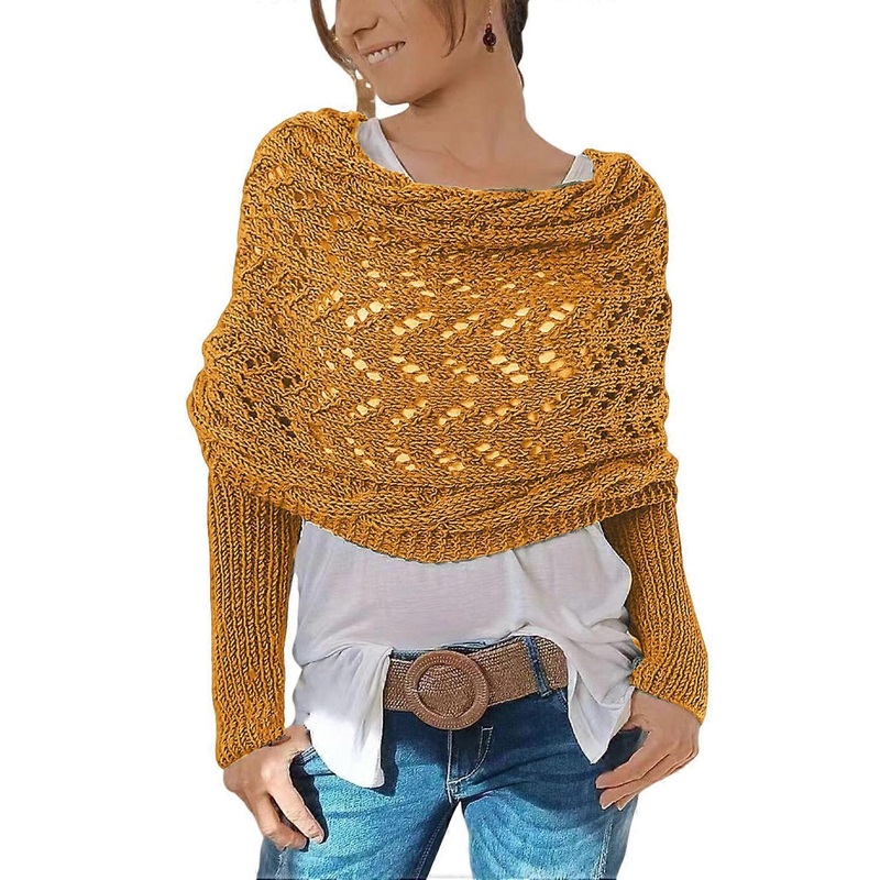 1/2Pcs Knitted Cable Wrap with Sleeves Bohemian Style Sweater Scarf Open Stitch Hollow Crochet | Fruugo SG