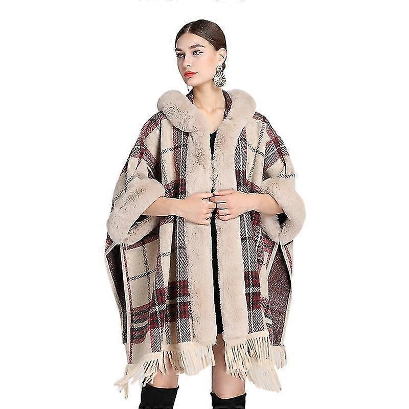 Autumn And Winter Imitation Rex Rabbit Fur Collar Hooded Shawl Cloak | Fruugo SG