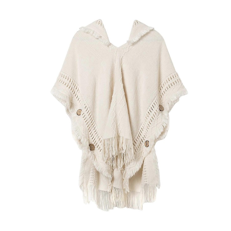 Hooded Imitation Cashmere Sweater Shawl with Tassels Buttons Retro Ethnic Style Women Cape Autumn | Fruugo SG