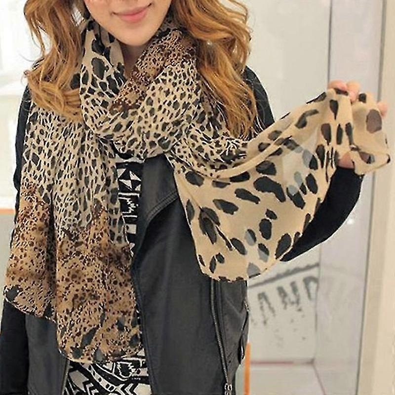Leopard Chiffon Scarf Women Animal Print Soft Shawl Long Neck Wrap Stole | Fruugo SG