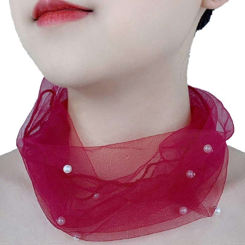Solid Color Neck Collar Faux Pearls Decor Elastic Organza Lace Scarf Elegant Multi-functional | Fruugo SG