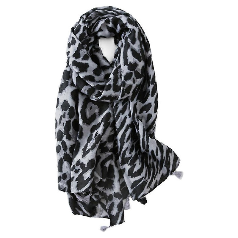 Vintage Leopard Cotton Scarf Contrast Color Tassels Oversized Large Shawl Wrap  Gray | Fruugo SG