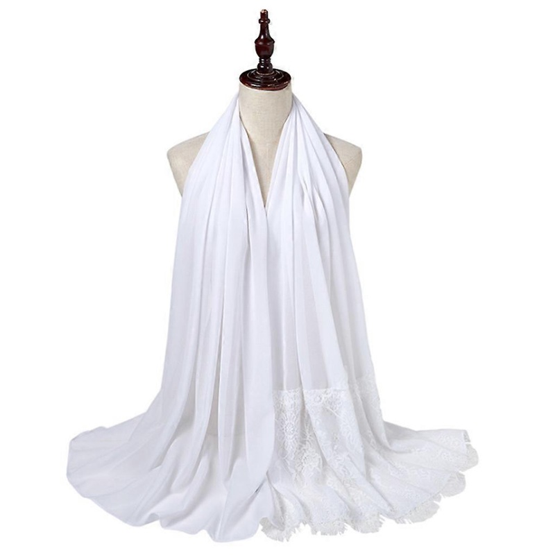 Women Chiffon Muslim Hijab Wrap Eyelash Floral Lace Patchwork Islamic for Head Covering Scarf Shawl Solid Color Long Bla  White | Fruugo SG