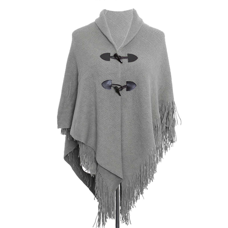 Women Shawl Wrap Poncho Ruana Cape Cardigan Sweater Open Cloak Shawl Wrap Poncho With Button Winter Poncho Cape Shawl  Light Grey | Fruugo SG