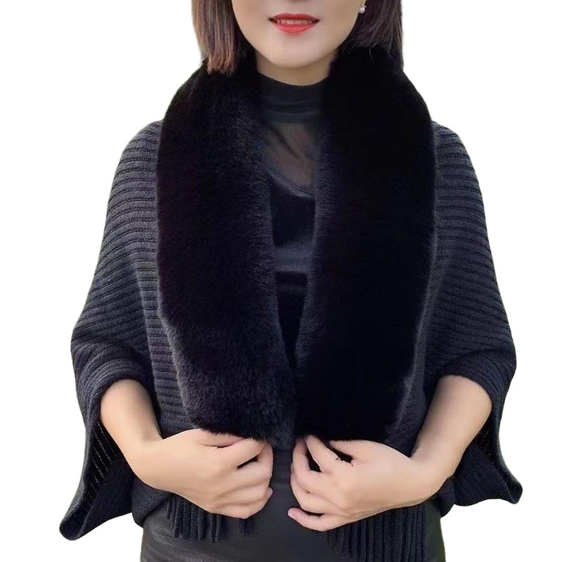 Women Winter Shawl Tassel Thicken Solid Color Cardigan Knitted Keep Warm Artificial Rabbit Fur Elega | Fruugo SG