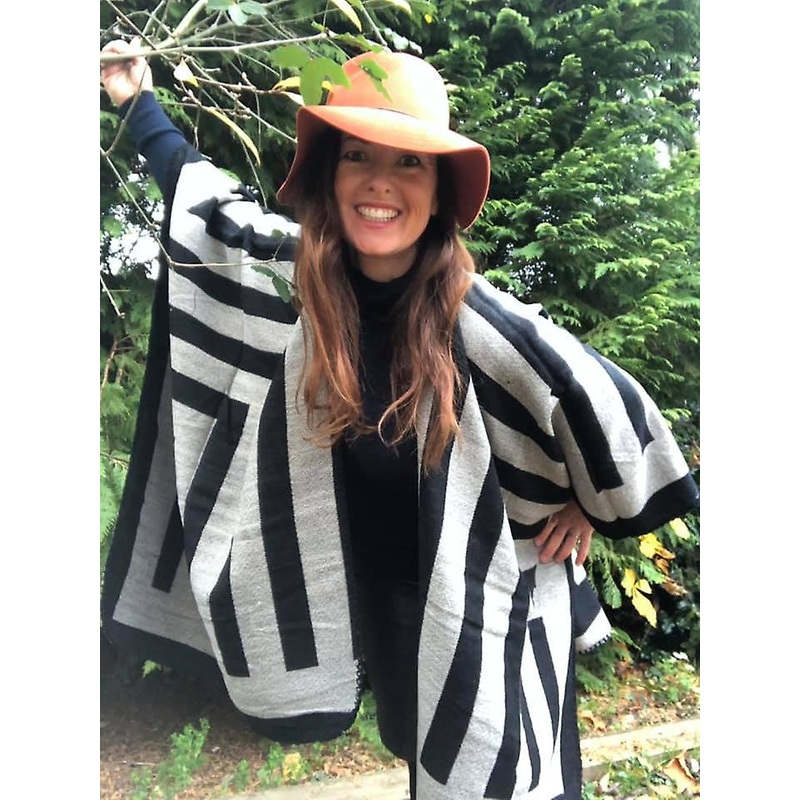 Belle Divino Quality Striped Stylish Poncho Warm Winter Black / Grey | Fruugo SG