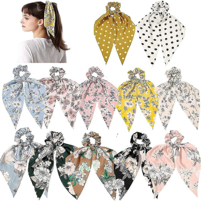 Chiffon Bowknot Hair Scrunchies, 12 Pcs Silk Long Scarf Bow Hair Bands Elastic Gift | Fruugo SG