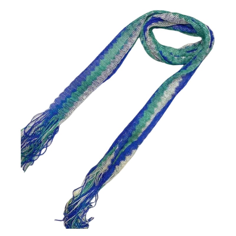 Classical Striped Scarf With Fringes Designs Seethrough Neck Wear For Women Girl Dress Multiuse Narrow Scarf for Daily  Blue and green | Fruugo SG