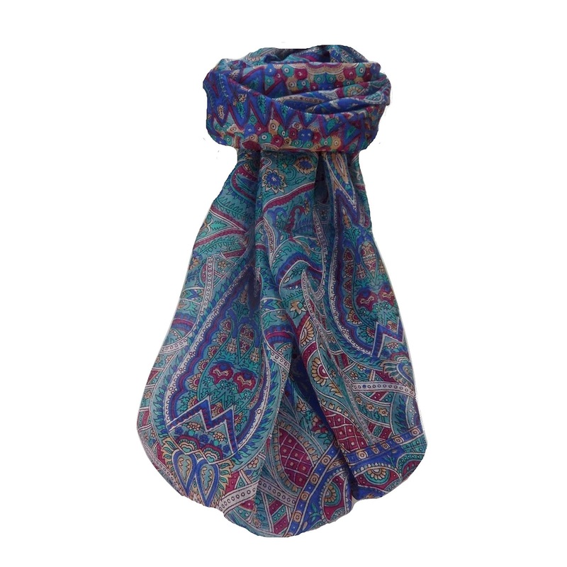 Mulberry Silk Traditional Long Scarf Ramash Blue by Pashmina & Silk | Fruugo SG