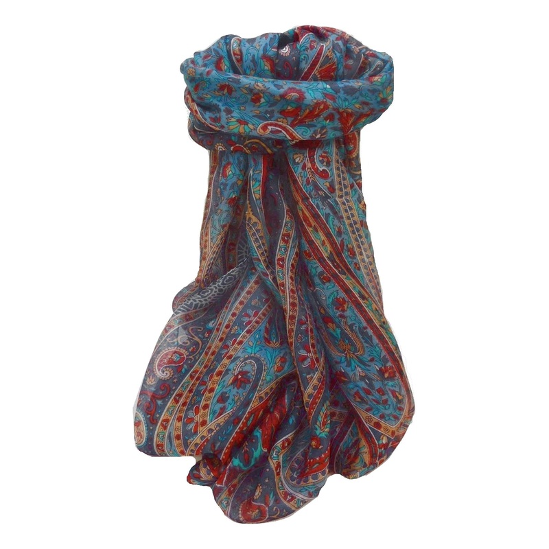 Mulberry Silk Traditional Long Scarf Shreya Navy by Pashmina & Silk | Fruugo SG