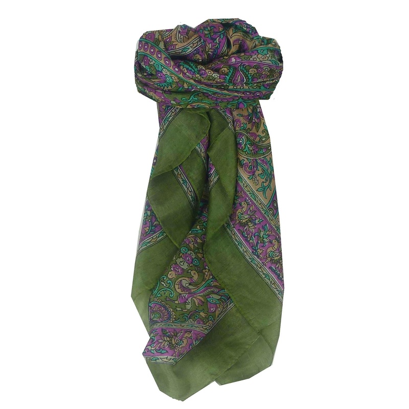 Mulberry Silk Traditional Square Scarf Leh Sage by Pashmina & Silk | Fruugo SG