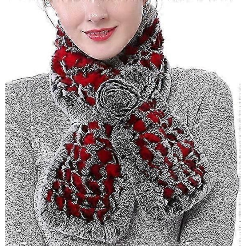 Scarf Women’s winter fur collar warm scarf Cold weather rabbit knitting fluffy | Fruugo SG