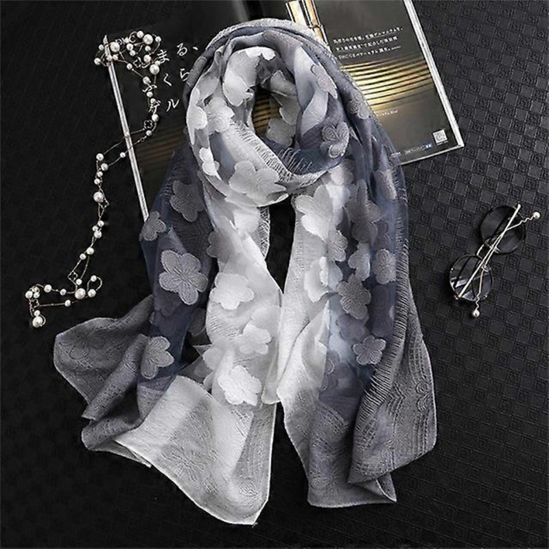 Silk scarf with degraded lace and cut flowers for women | Fruugo SG