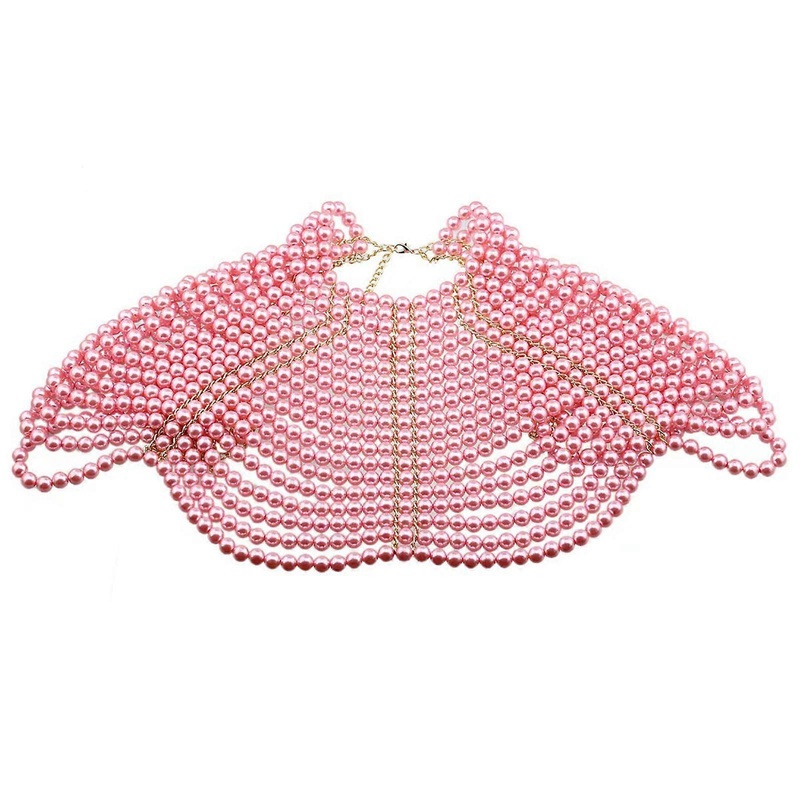 Exquisited Chest Chain Imitation Pearls Tassels Layered Necklace Shawl Beaded Body Jewelry for Elegant Evening Parties  Pink | Fruugo SG