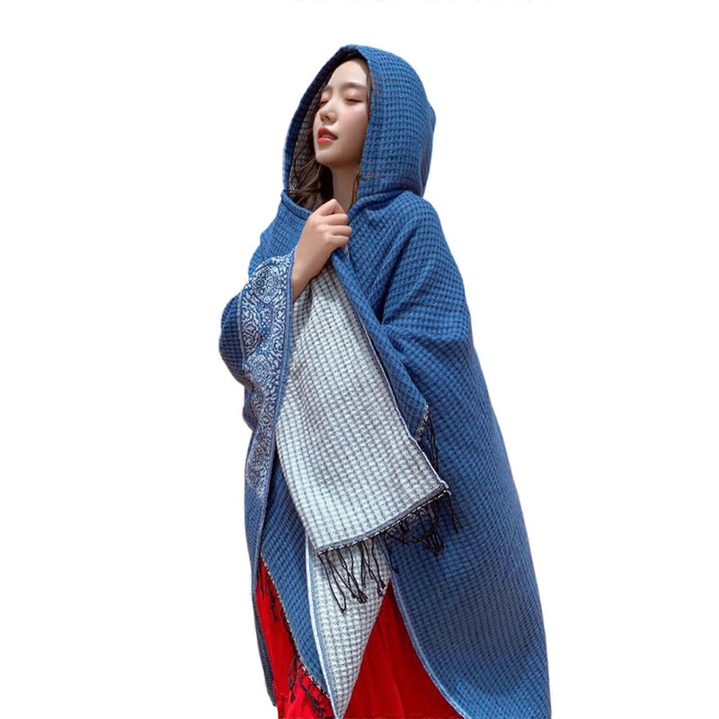Large Warm Shawl Wrap Open Front Tassels Winter Accessory Casual Crop Tassels Thick Oversized Shawl for Ladies  Royal Blue | Fruugo SG