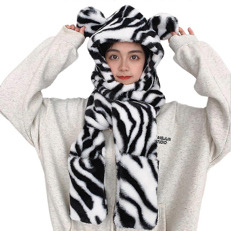 Leopard Tiger Skin Pattern Women Winter Warm Soft Hood Scarf Snood Pocket Hats Gloves New Fashion Hooded Scarf Hat Glove  Tiger pattern black and | Fruugo SG