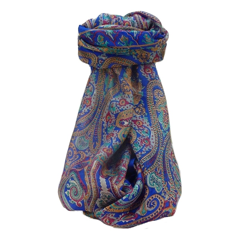 Mulberry Silk Traditional Long Scarf Monali Blue by Pashmina & Silk | Fruugo SG
