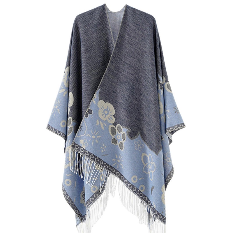 Stylish Women’s Tassels Ponchos Capes with Floral Pattern Open Front Cardigan Shawl Wrap Winter Fall Sweater Cloak Scarf  blue gray | Fruugo SG
