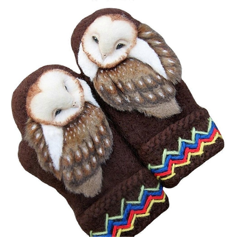 Hand Knitted Wool Nordic Mittens with Owls | Fruugo SG