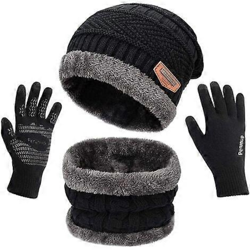 Hat Scarf Neck Solid Color Touchscreen Gloves Three-Piece Set – Black 3-Piece Set | Fruugo SG