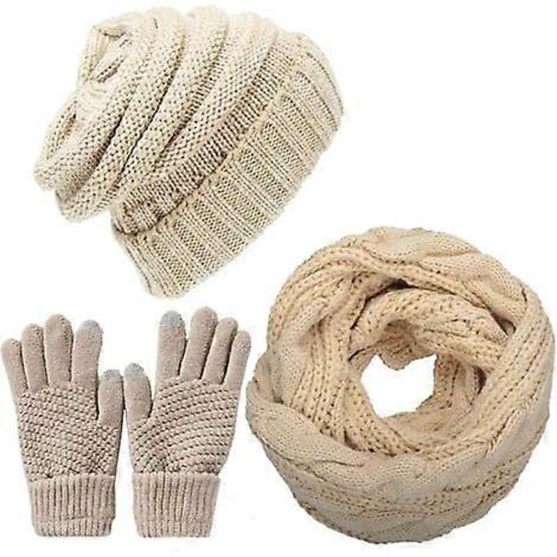 Knitted Hat Scarf and Gloves Set – Beige | Fruugo SG